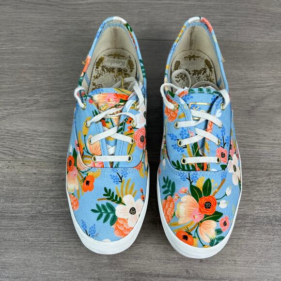 Keds x Rifle Paper Company Blue Lively Floral Sneakers Sz.9 - Picture 3 of 12